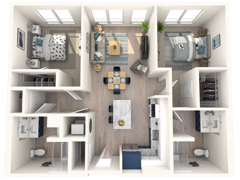 Two Bedroom Two bathroom B 3d floor plan B11